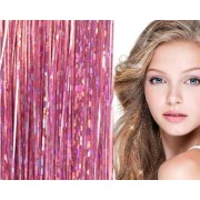 Bling Zilver glitter hair Extensions 100 stuks glitter haarlok 80 cm - Roze