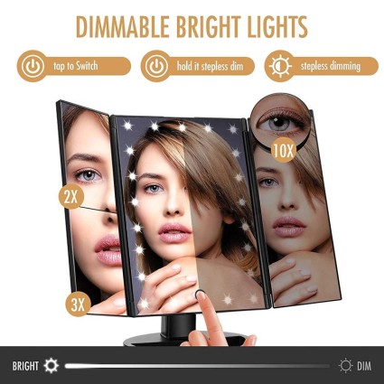 Uniq Hollywood Drievouw Make-up Spiegel met LED Licht - Zwart