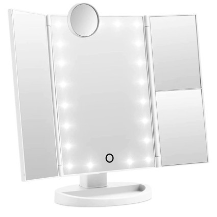 Uniq Hollywood Drievouw Make-up Spiegel met LED Licht - Wit