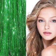 Bling Zilver glitter hair Extensions 100 stuks glitter haarlok 80 cm - Groen