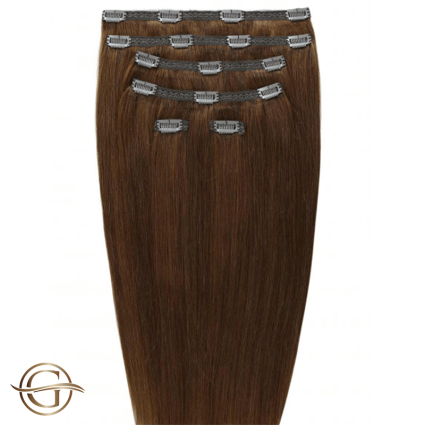 Clip on hair extensions #6 Brown - 7 stuks - 50 cm | Gold24