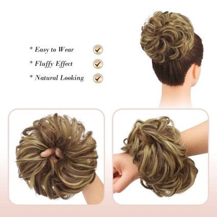 Messy Bun Hair Fastery met verfrommeld kunsthaar - 9H19 Blond & Medium Brun