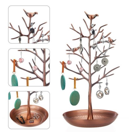 Vintage sieraden boom met 3 vogels (brons)