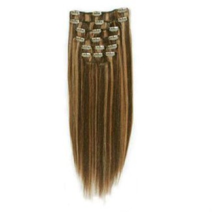 Clip-on hair extensions - 50 cm - #4/27 Chocolade Bruin/Midden Blond Mix