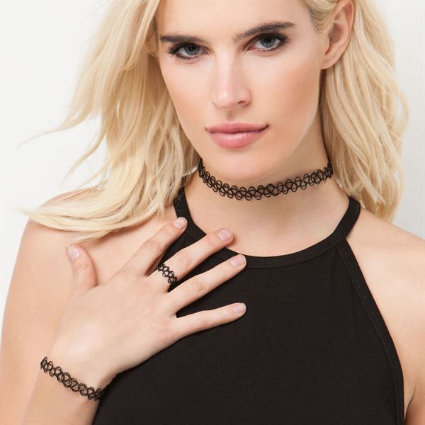 Damen Halskette Ring Armband Sets Tattoo Kette Henna Choker Elastisch Schmuckset 