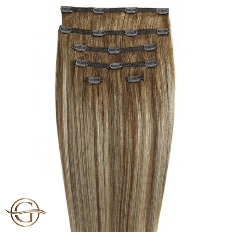 lager ijsje Soedan Clip on hair extensions #12/613 Dark Blonde mix - 7 stuks - 50 cm | Gold24